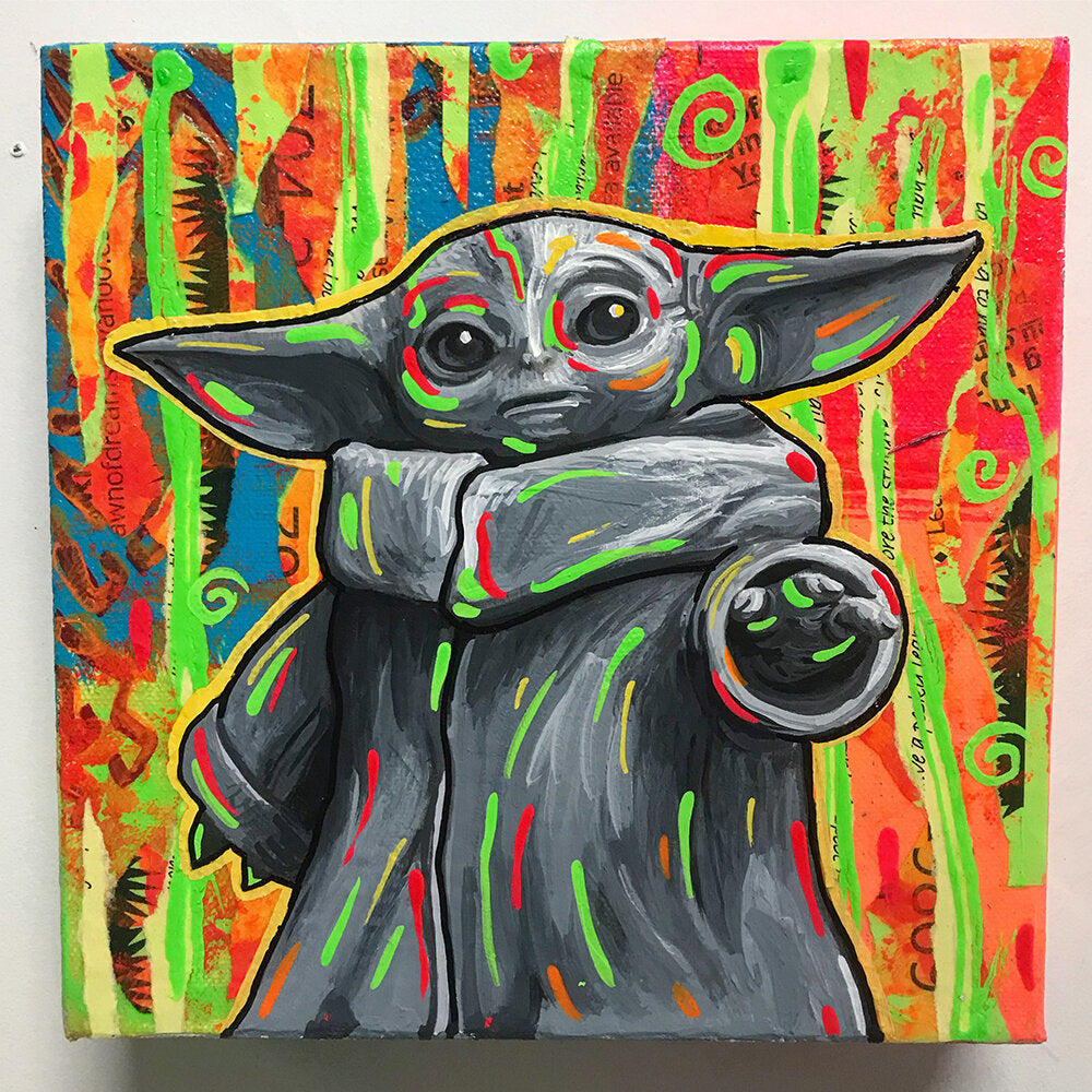 Illustrer Vi ses i morgen Disco Baby Yoda 8” x 8” – Zero Pop Art