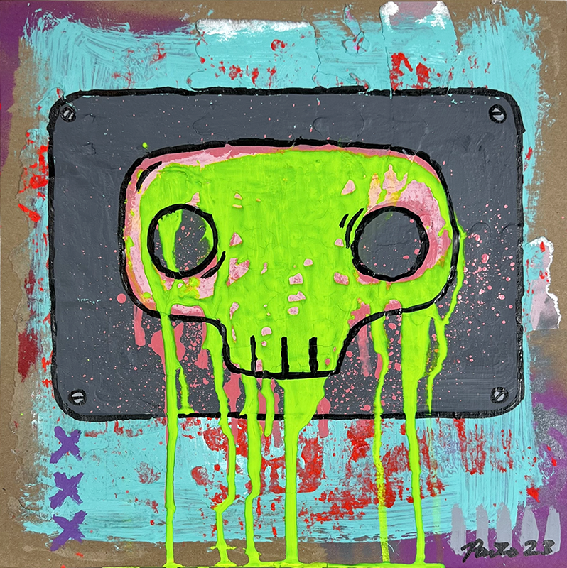Green Skele Collage Painting