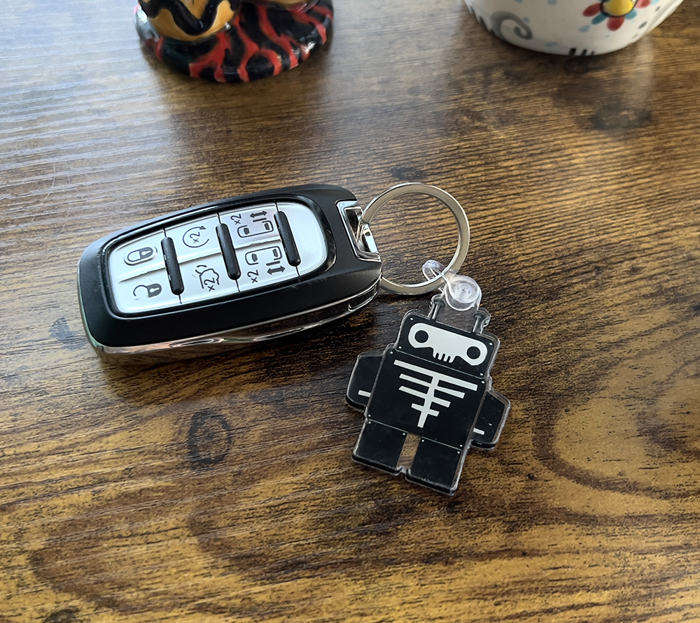 SkeleBot acrylic keychain